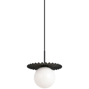 Modern Ruff 1 Light 9 inch Black Pendant Ceiling Light in Black and Opal Glass