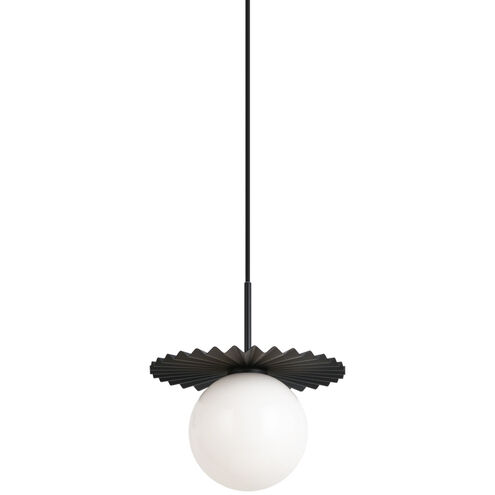 Modern Ruff 1 Light 9.88 inch Black Pendant Ceiling Light in Black and Opal Glass