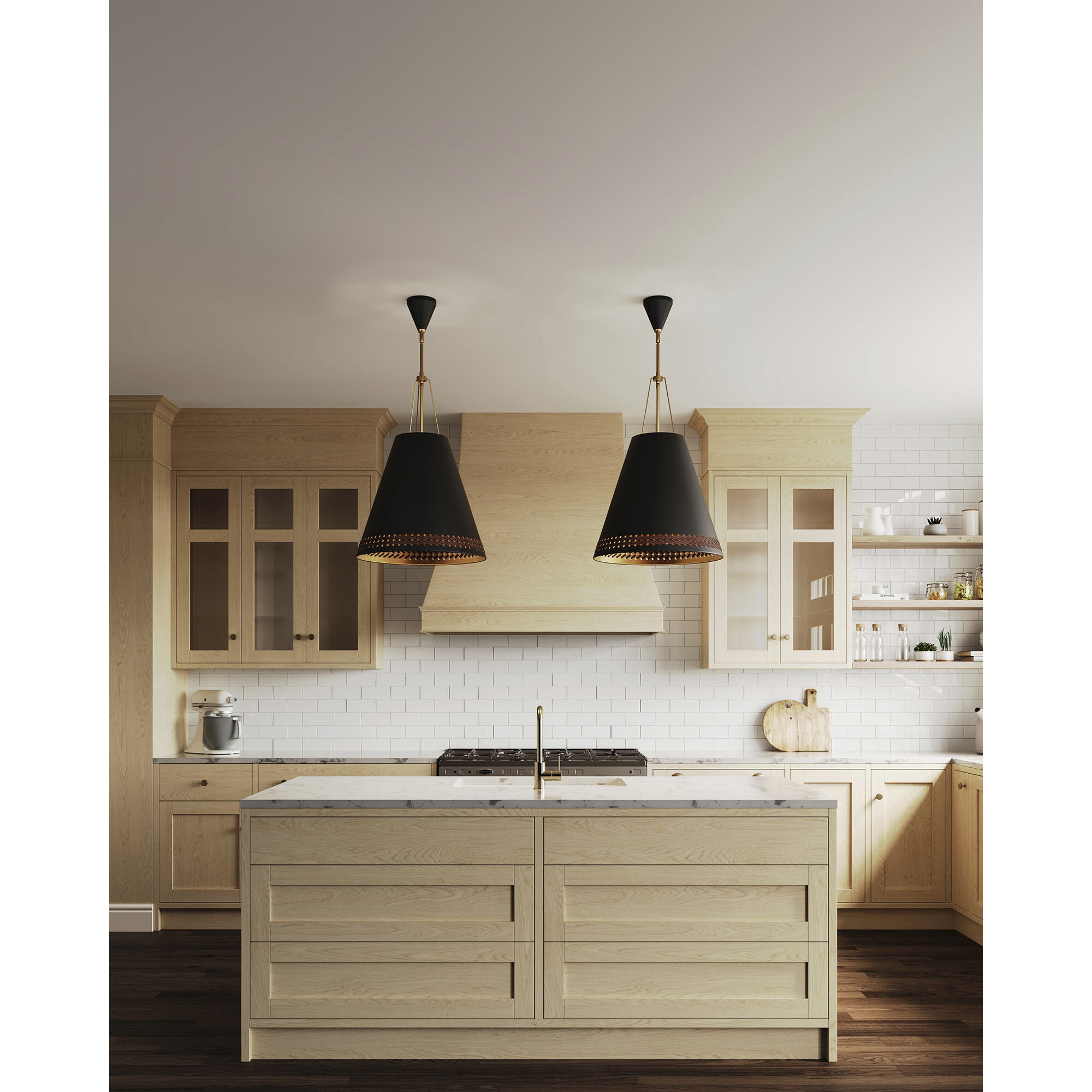 Brickell Pendant Ceiling Light in Matte Black and Hazelnut Leather