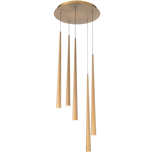 Cascade LED 17 inch Aged Brass Multi-Light Pendant Ceiling Light in 5, Round, 28in.