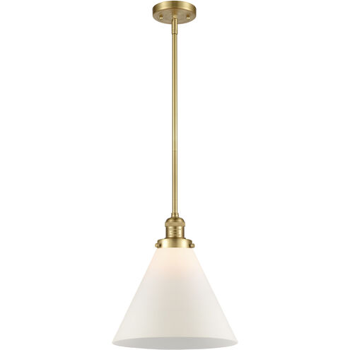 Franklin Restoration Cone 1 Light 12 inch Satin Gold Mini Pendant Ceiling Light in Incandescent, Matte White, Franklin Restoration