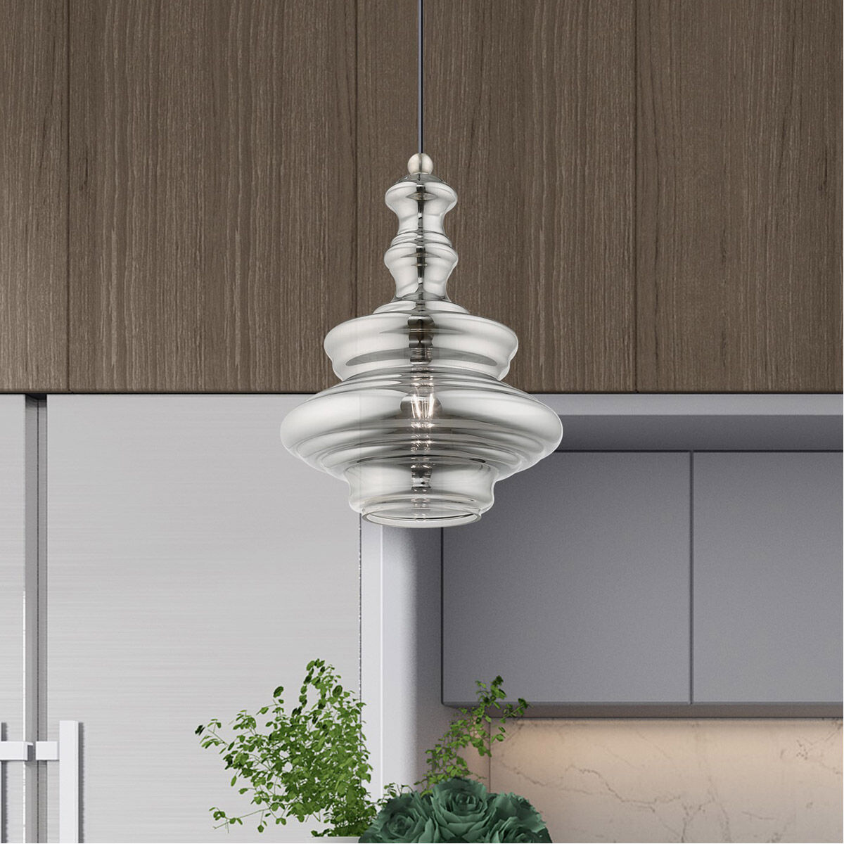 Art Glass 1 Light 12 inch Brushed Nickel Mini Pendant Ceiling Light