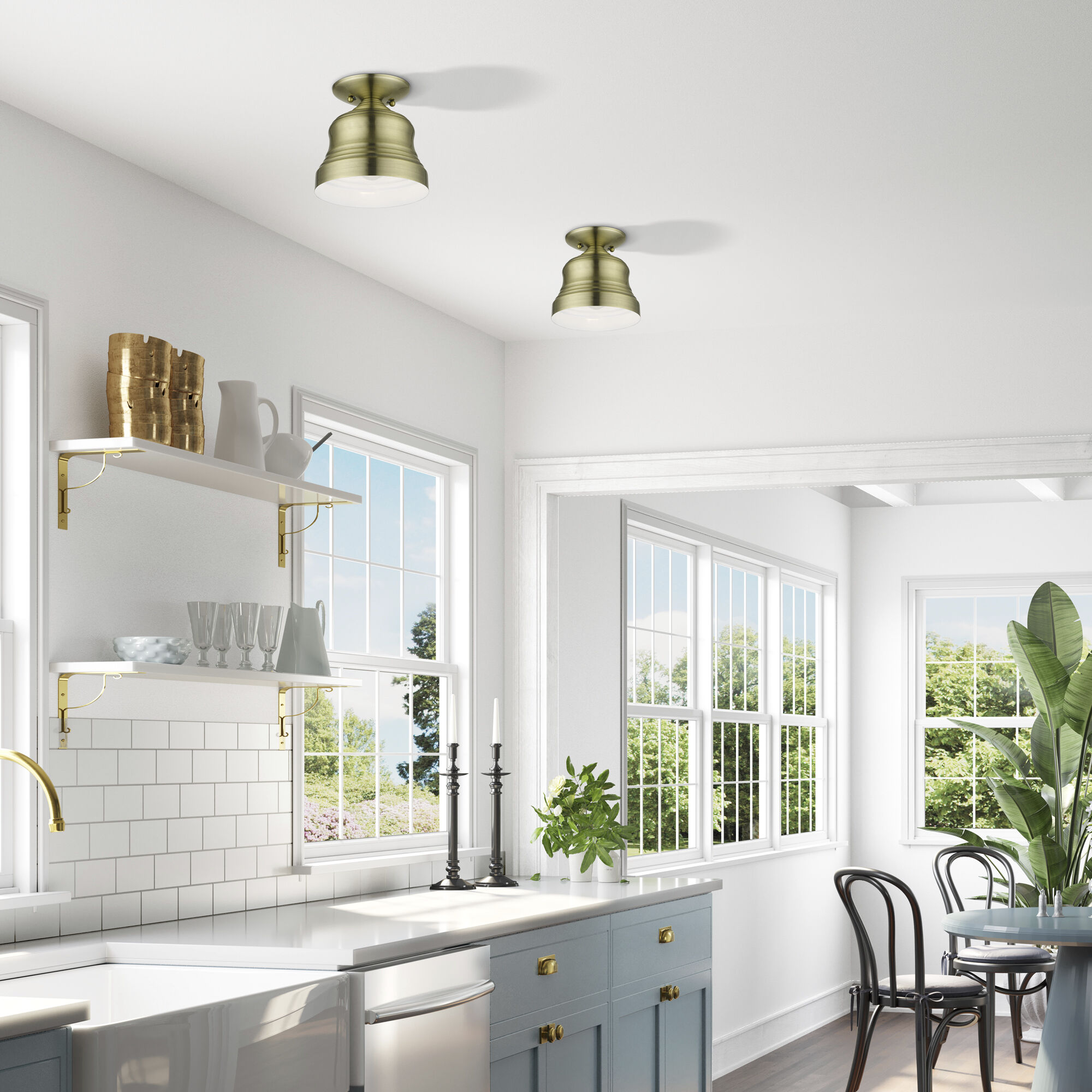 Endicott 1 Light 7 inch Antique Brass Bell Semi-Flush Ceiling Light, Petite