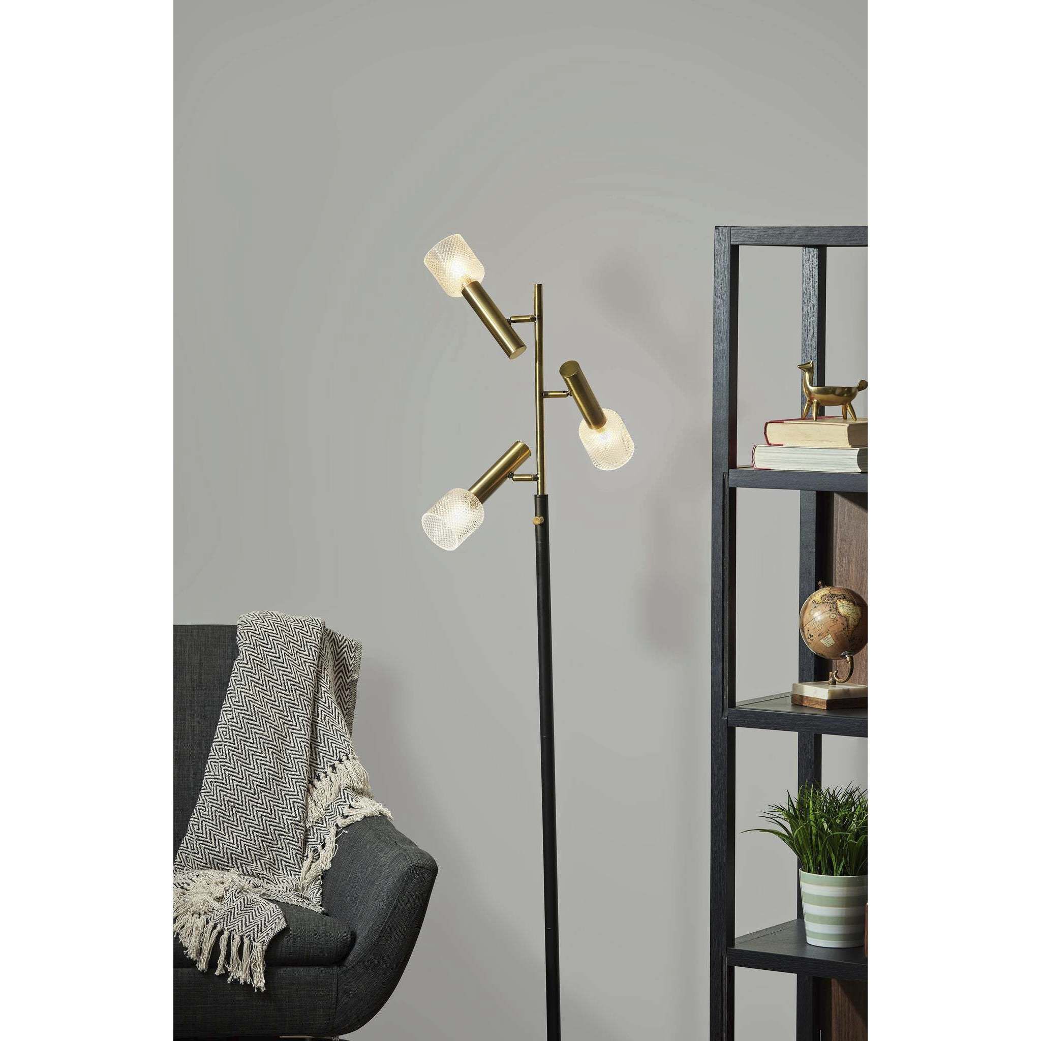 Melvin 63 inch 3.00 watt Black and Antique Brass Floor Lamp Portable Light