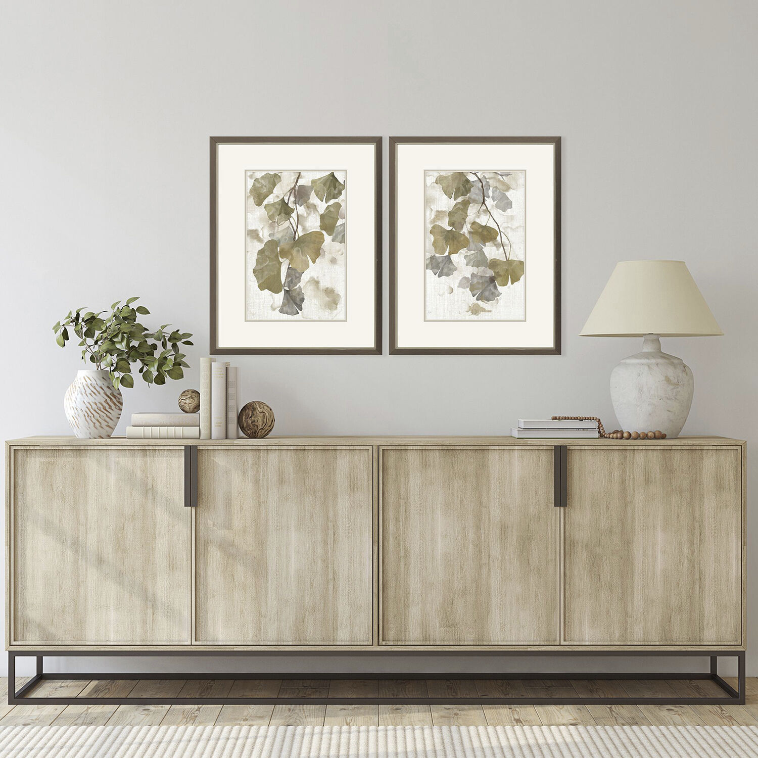 Gingko Accent Green and Gray and Blue and Brown Framed Art, Propac