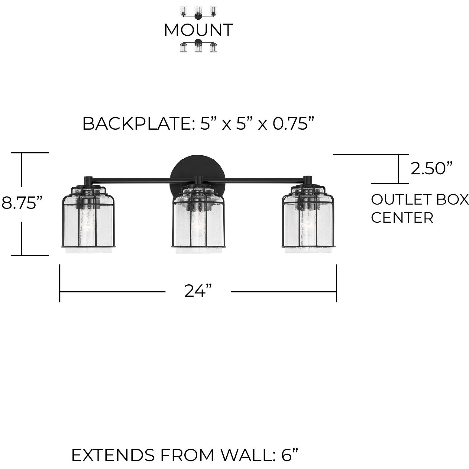 Harmon 3 Light 24 inch Matte Black Vanity Light Wall Light