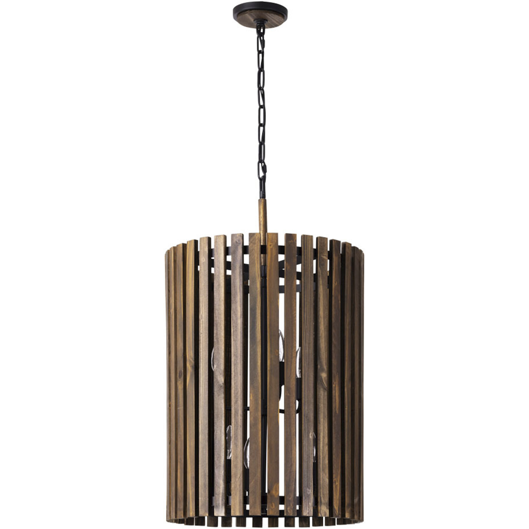 Suratto 6 Light 18 inch Matte Black and Medium Walnut Foyer Pendant Ceiling Light in Matte Black/Medium Walnut