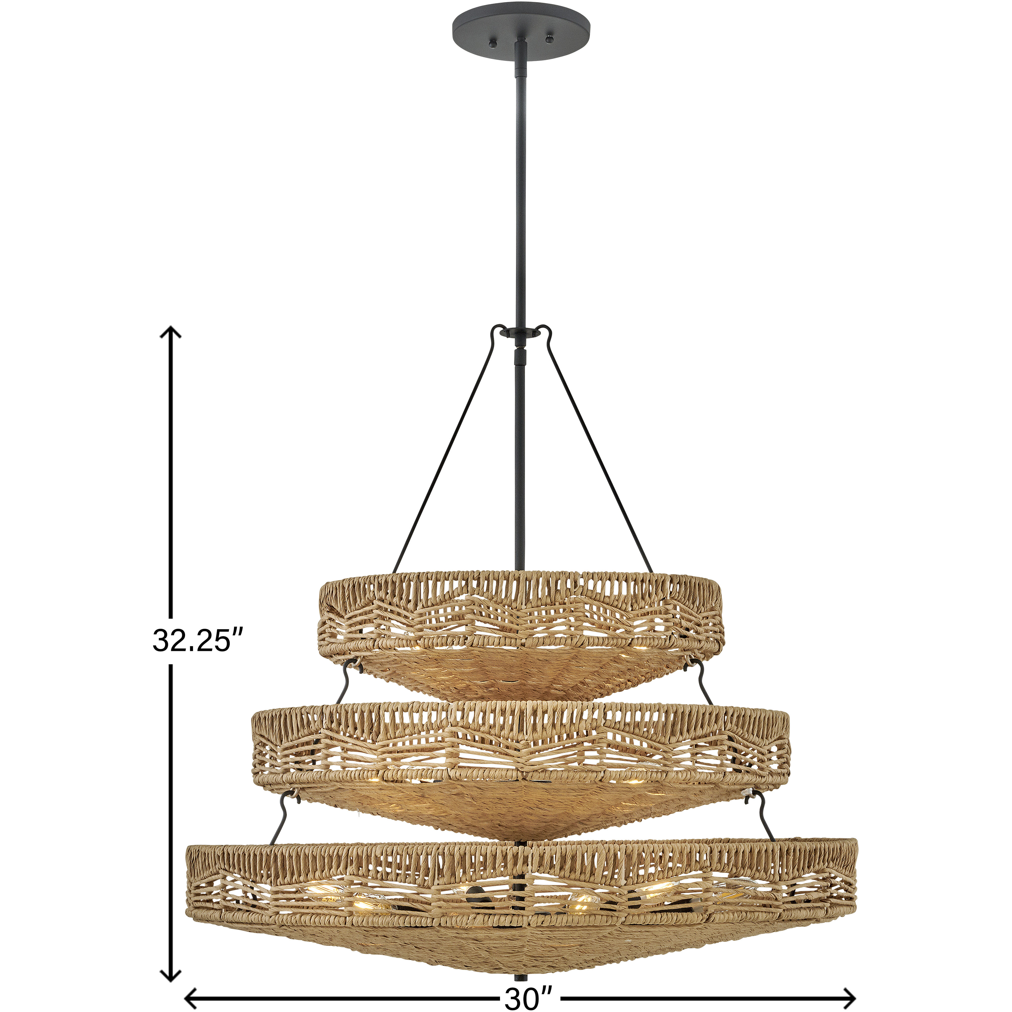 Ophelia 30 inch Black Indoor Chandelier Ceiling Light in Natural
