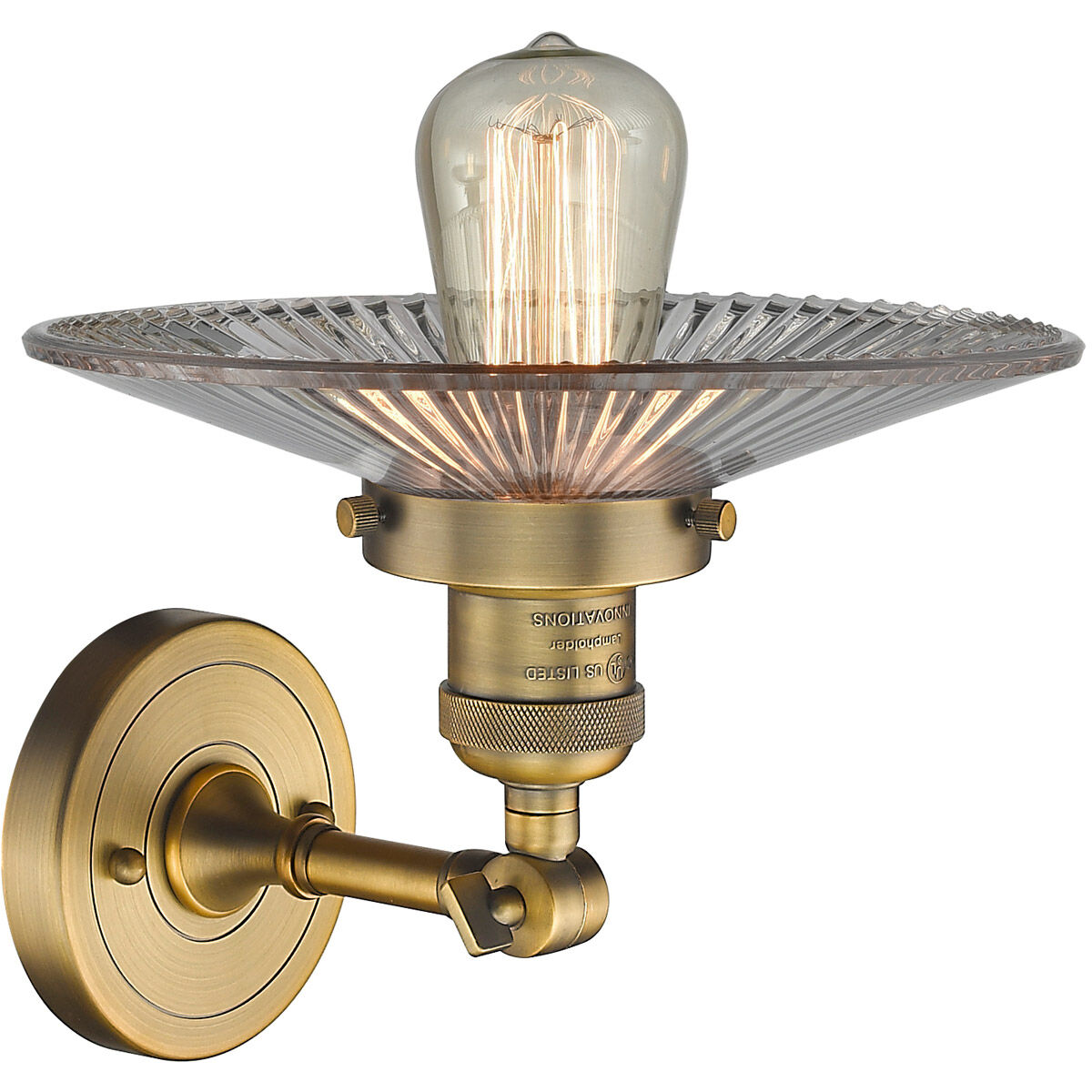 Franklin Restoration Halophane 1 Light 9 inch Brushed Brass Sconce Wall Light in Clear Halophane Glass, Franklin Restoration