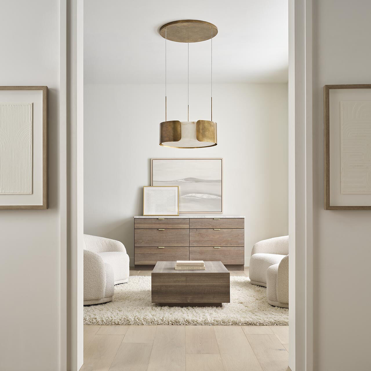 Anne-Marie Barton Armise LED 27.5 inch Mottled Brass Drum Chandelier Ceiling Light