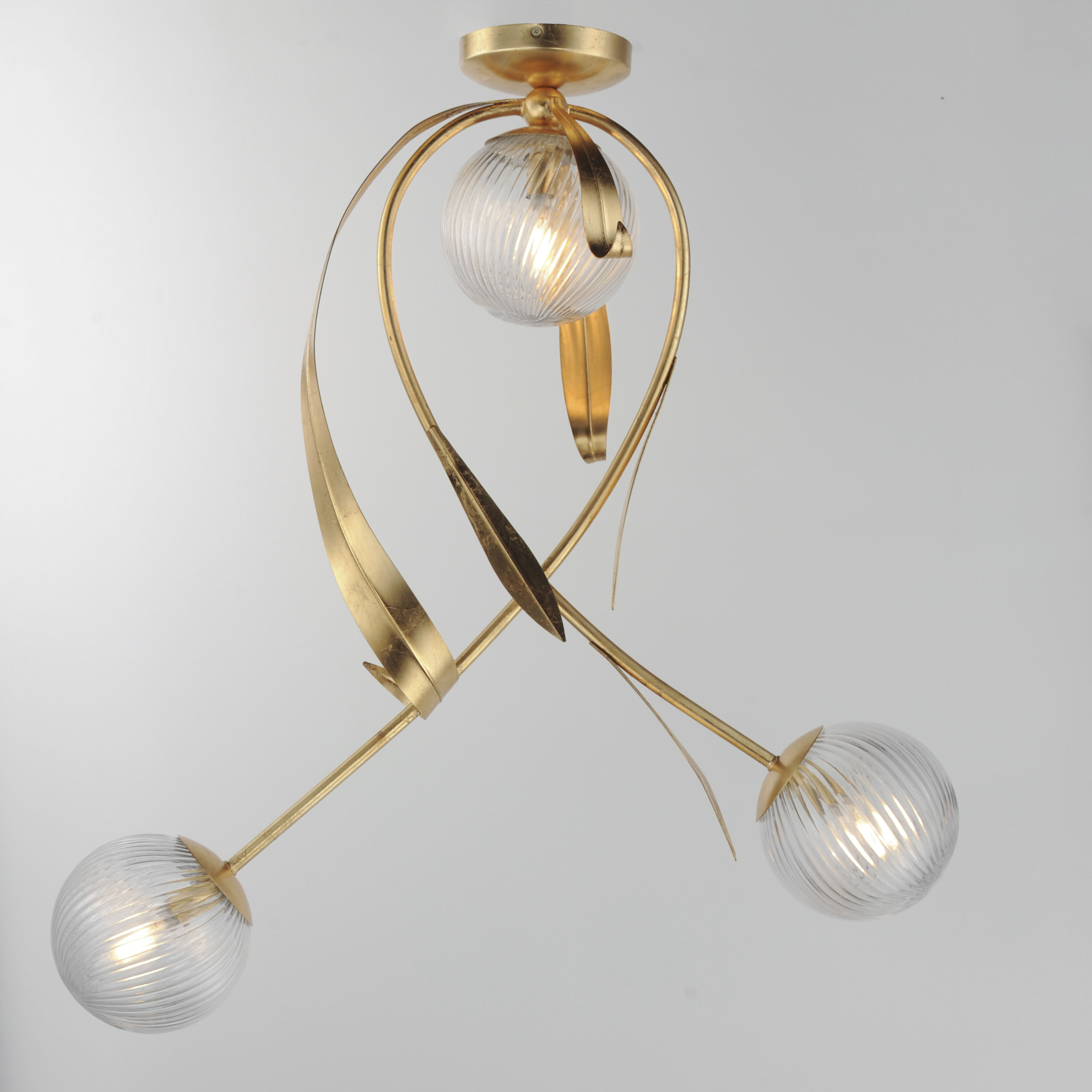 Firenze 3 Light 28.25 inch Gold Leaf Semi-Flush Mount Ceiling Light in Clear Ribbed