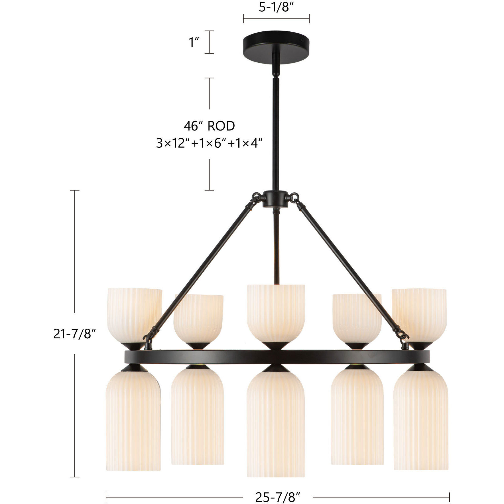 Alora Mood Nelly 10 Light 25.88 inch Brushed Gold/Glossy Ribbed Opal Glass Chandelier Ceiling Light in Glossy Opal Ribbed Glass Shade