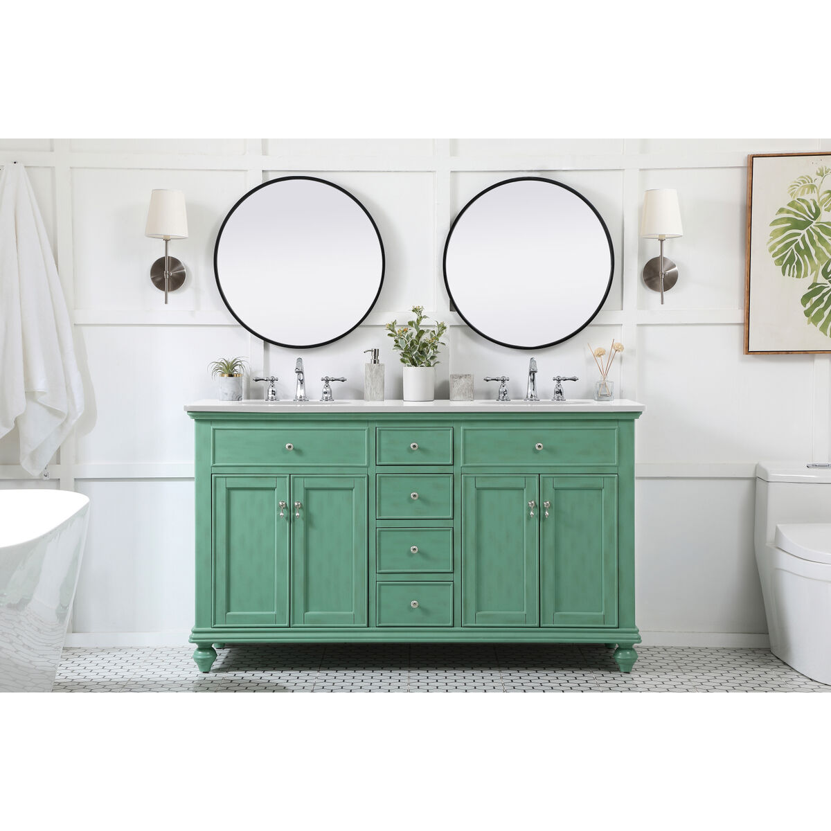 Otto 60 X 21 X 35 inch Vintage Mint Vanity Sink Set