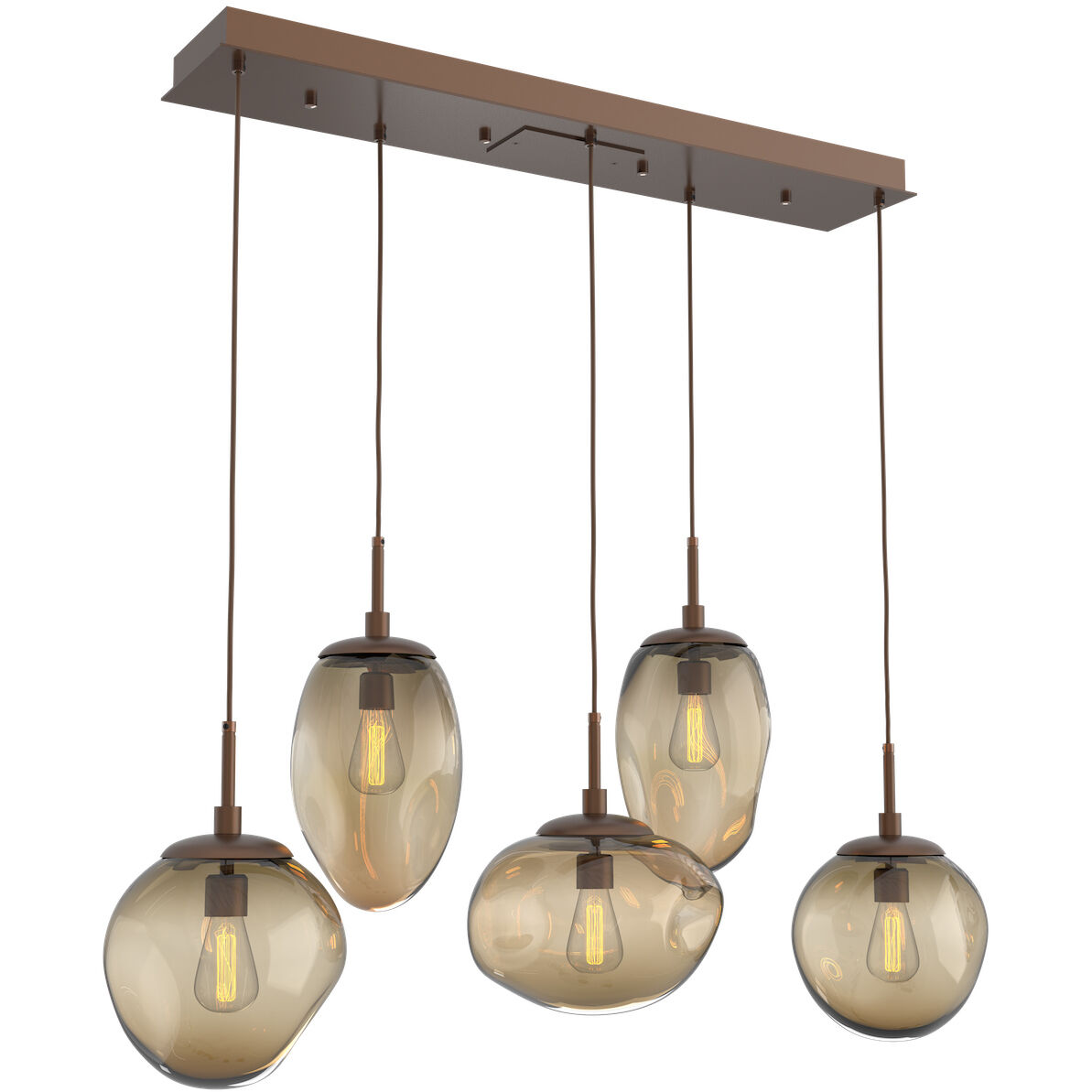 Cosmos Incandescent 5 Light Burnished Bronze Linear Pendant Ceiling Light in Bronze Cosmos Multi Pendant