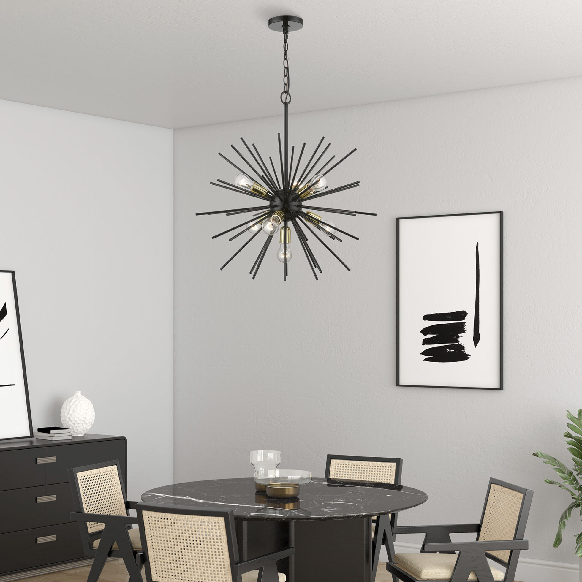 Tribeca 7 Light 25 inch Shiny Black with Polished Brass Accents Pendant Chandelier Ceiling Light
