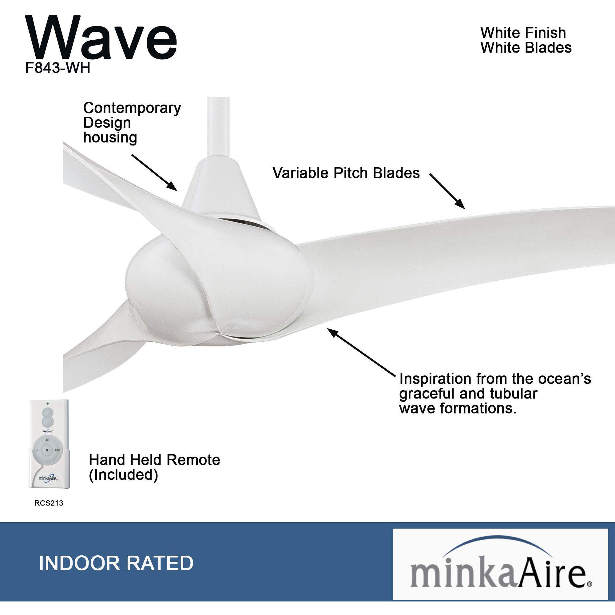 Wave 52 inch White Ceiling Fan