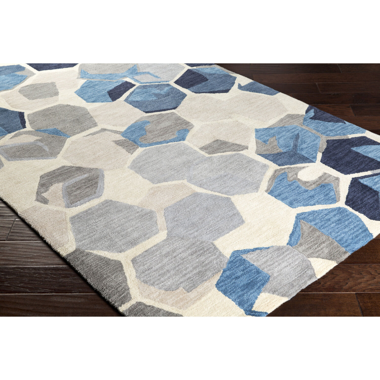 Rivera 120 X 96 inch Navy/Gray/Cream/Ink Blue/Blue Handmade Rug, Polyester