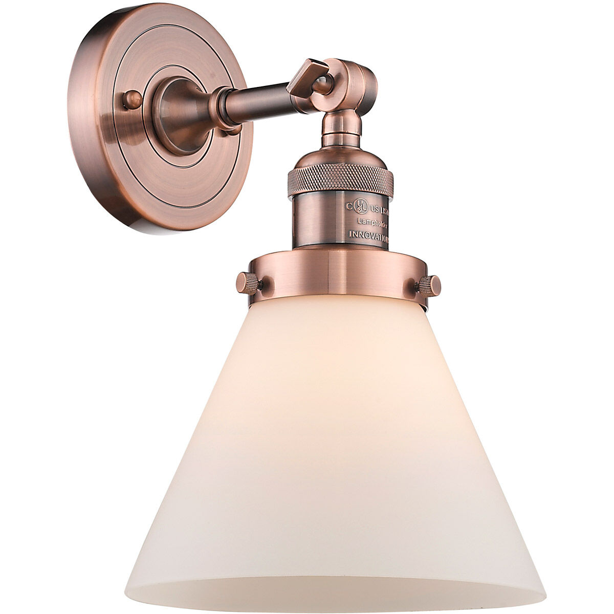 Franklin Restoration Large Cone 1 Light 8 inch Antique Copper Semi-Flush Mount Ceiling Light in Matte White Glass, Franklin Restoration