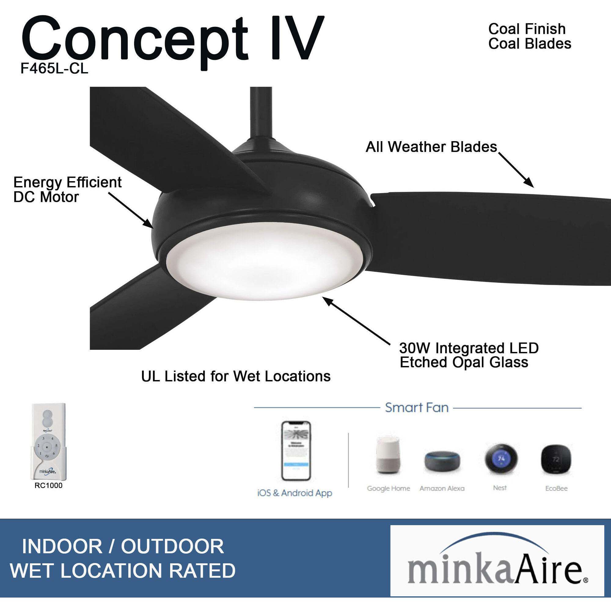 Concept IV 54 inch Coal Outdoor Ceiling Fan
