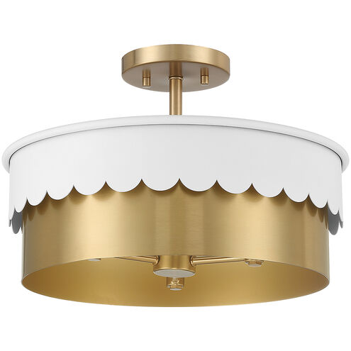 Stella 3 Light 16 inch White and Natural Brass Semi-Flush Ceiling Light in White with Natural Brass