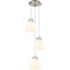 Newton Bell 3 Light 15.5 inch Brushed Satin Nickel Multi Pendant Ceiling Light in White Glass