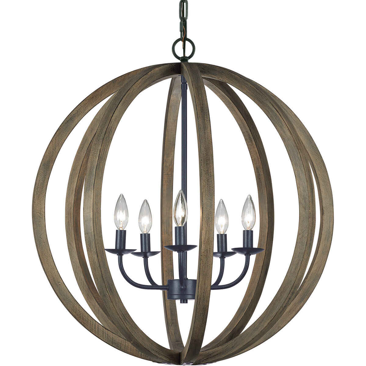 Sean Lavin Allier 5 Light 26 inch Weathered Oak Wood / Antique Forged Iron Chandelier Pendant Ceiling Light