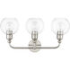 Downtown 3 Light 24 inch Brushed Nickel Vanity Sconce Wall Light, Sphere