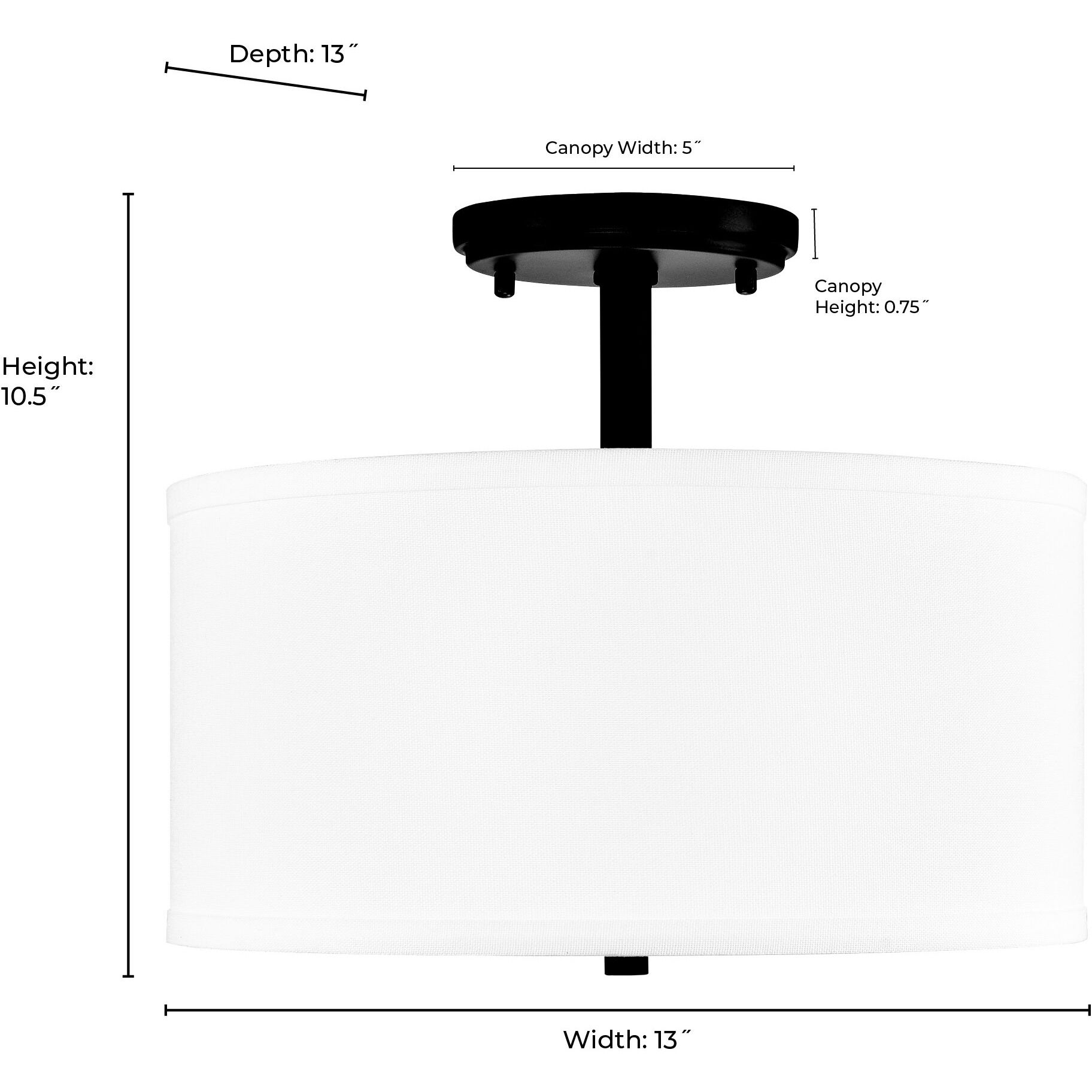 Guyten 2 Light 13 inch Matte Black Semi-Flush Mount Ceiling Light