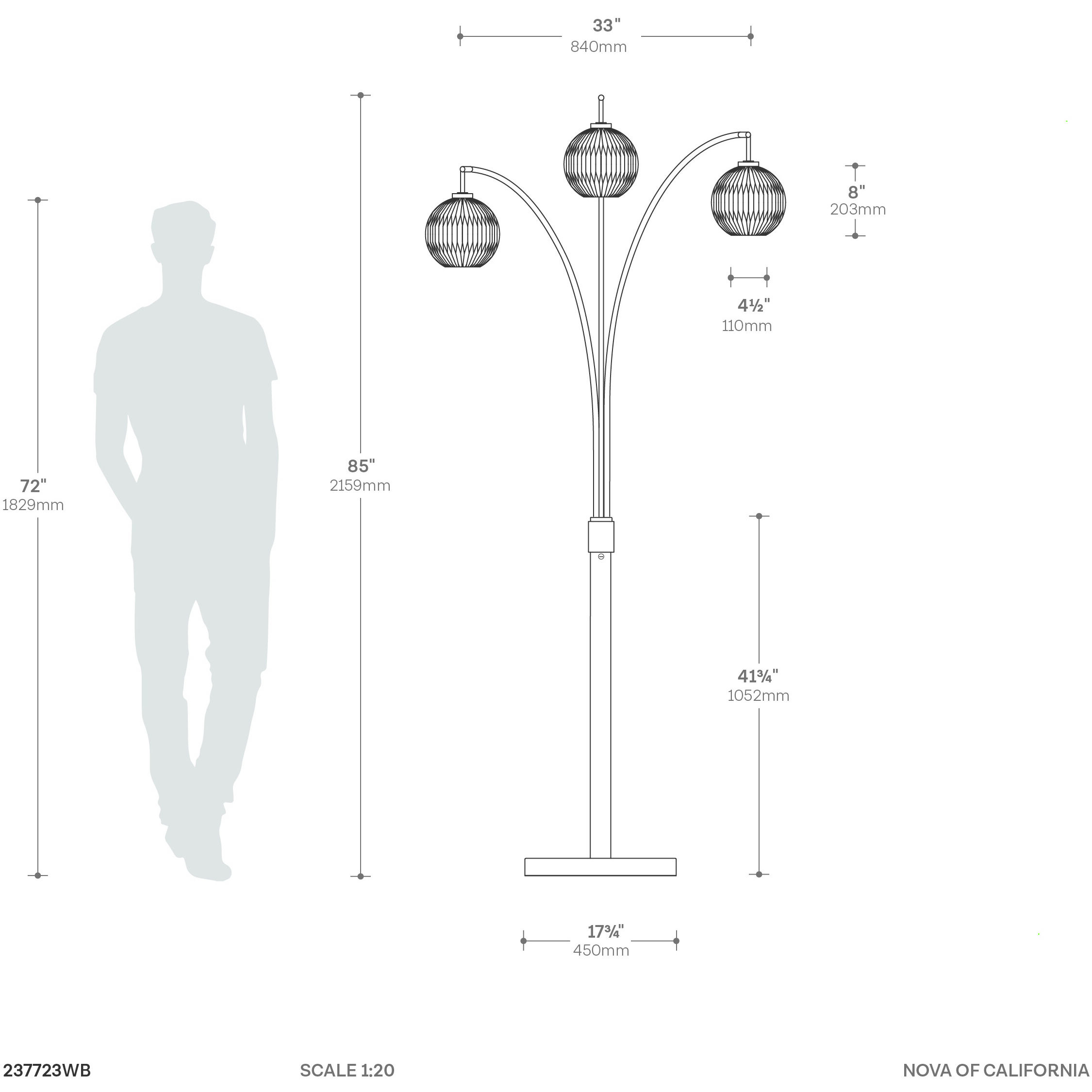 Moraga 85 inch 60.00 watt Walnut and Weathered Brass with Black Arc Floor Lamp Portable Light