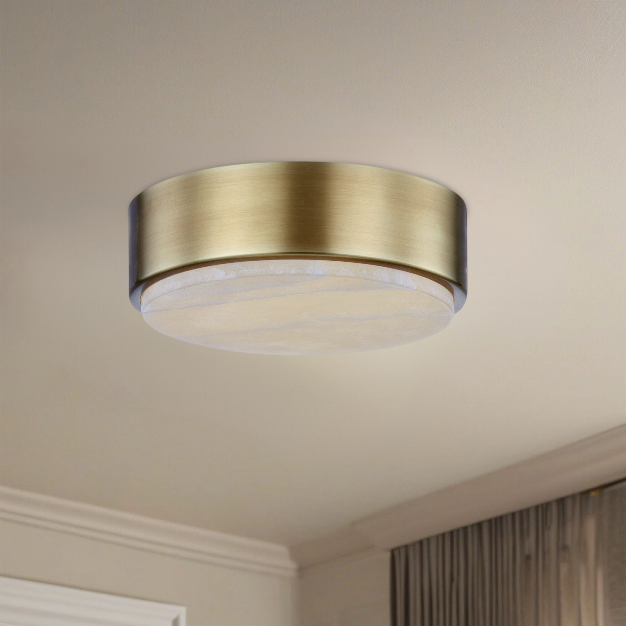 Blanco LED 7.88 inch Vintage Brass/Alabaster Flush Mount Ceiling Light