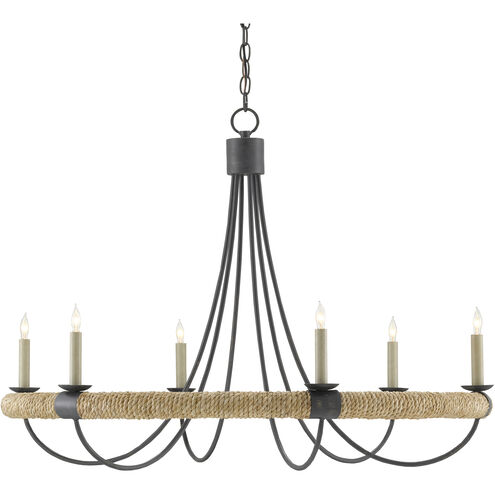 Shipwright 6 Light 39 inch French Black/Smokewood/Natural Abaca Rope Chandelier Ceiling Light