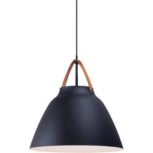 Nordic 1 Light 19 inch Tan Leather/Black Single Pendant Ceiling Light in Tan Leather and Black