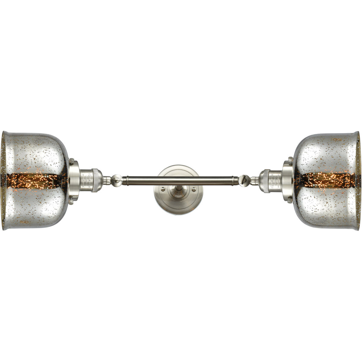 Franklin Restoration Large Bell 2 Light 18 inch Brushed Satin Nickel Bath Vanity Light Wall Light in Silver Plated Mercury Glass, Franklin Restoration