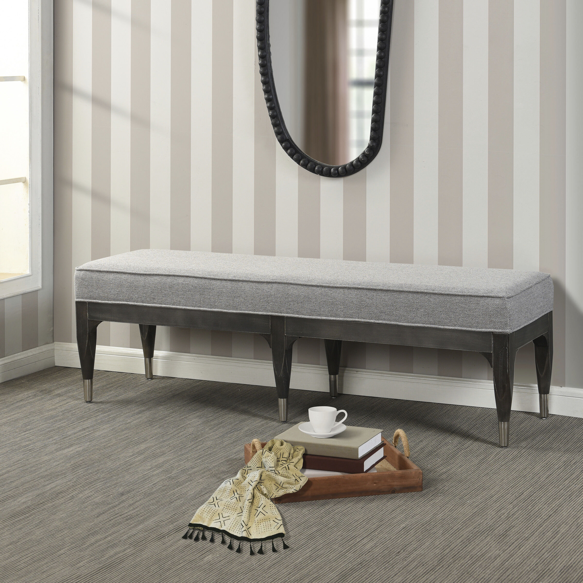 Cameron Gray and Charcoal Black Washed Chair Bench