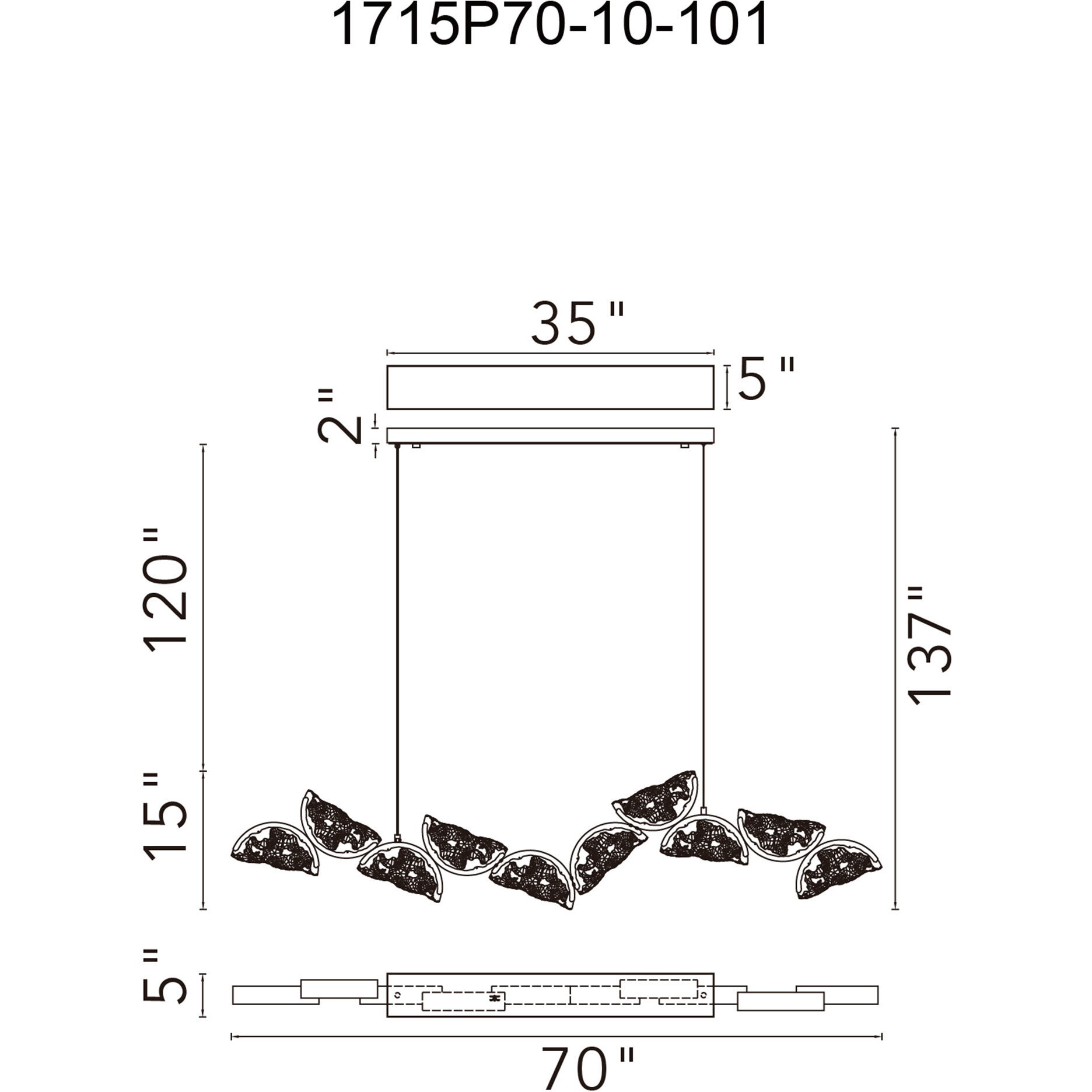 Moon LED 70 inch Black Chandelier Ceiling Light