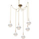 Cabochon LED 14.1 inch Novel Brass with White Marble Swag Multi-Pendant Ceiling Light in 3000K LED, Opal White