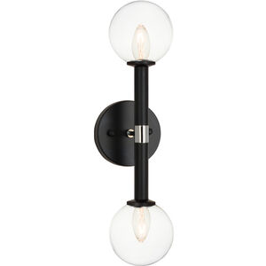 Stellar 2 Light 5 inch Black Wall Sconce Wall Light in Black and Clear
