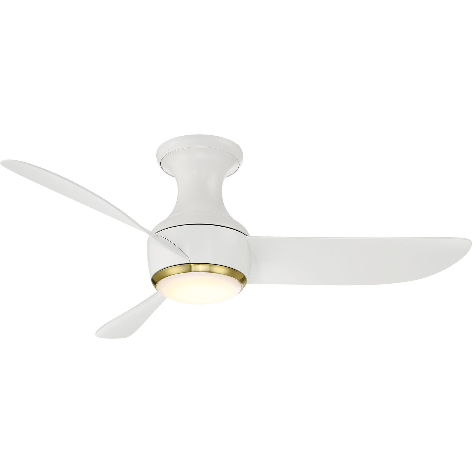 Corona 44 inch Soft Brass and Matte White with Matte White Blades Flush Mount Ceiling Fan in 3500K, Soft Brass Matte White