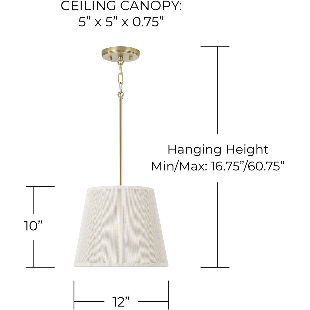 Tara 1 Light 12 inch Matte Brass Pendant Ceiling Light