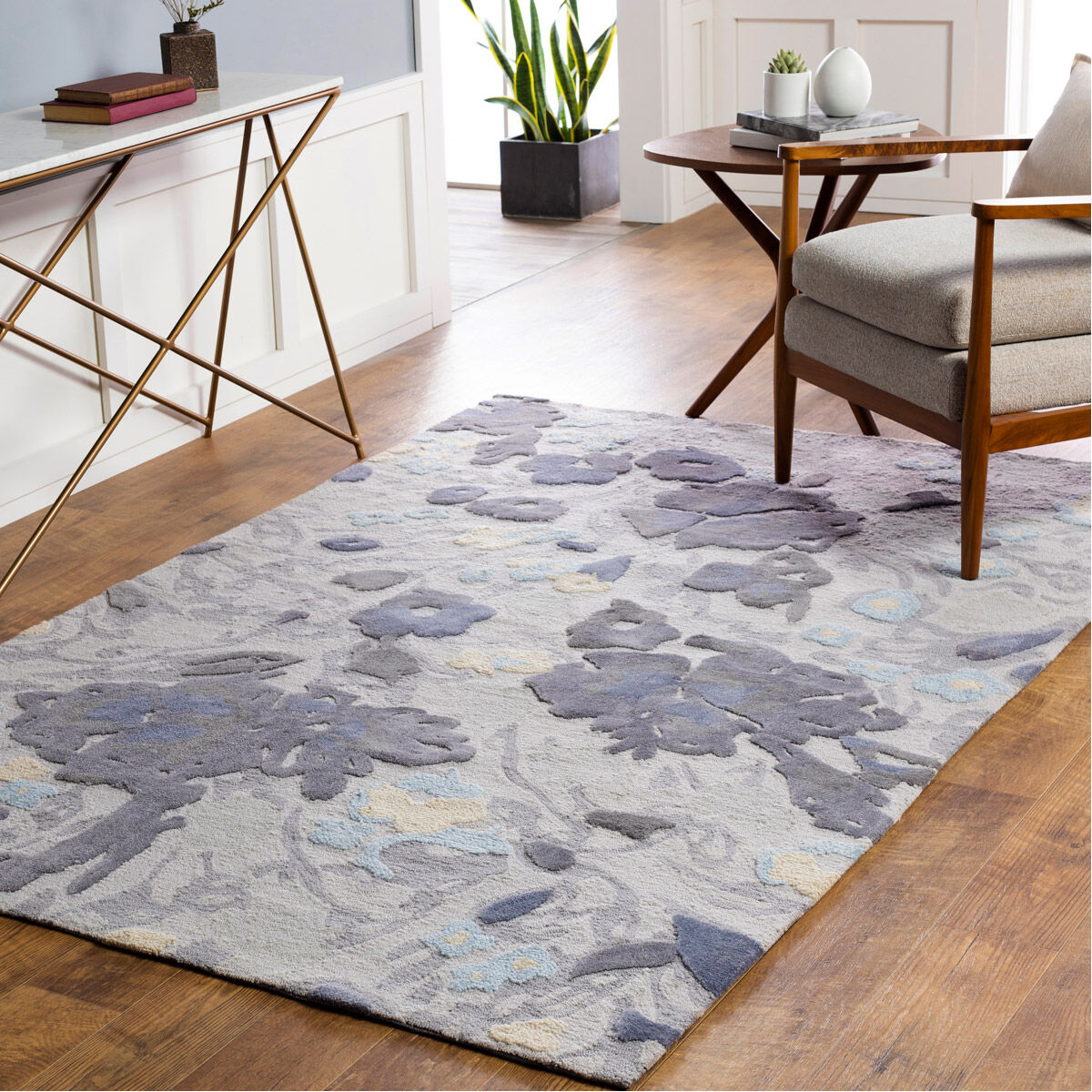 Botanical 120 X 96 inch Charcoal/Medium Gray/Light Gray/Beige/Denim Rugs, Rectangle