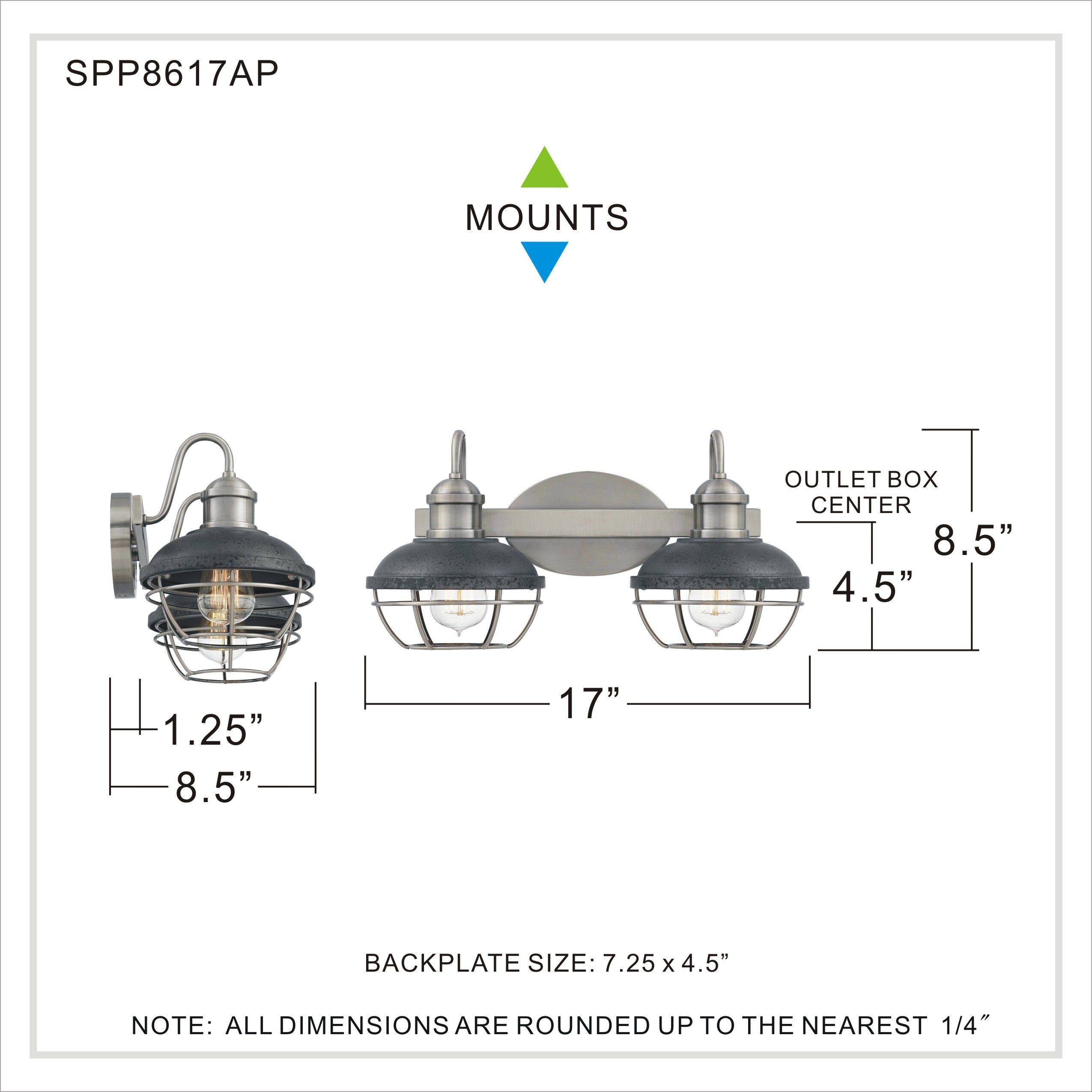 Sandpiper 2 Light 17 inch Antique Polished Nickel Bath Light Wall Light