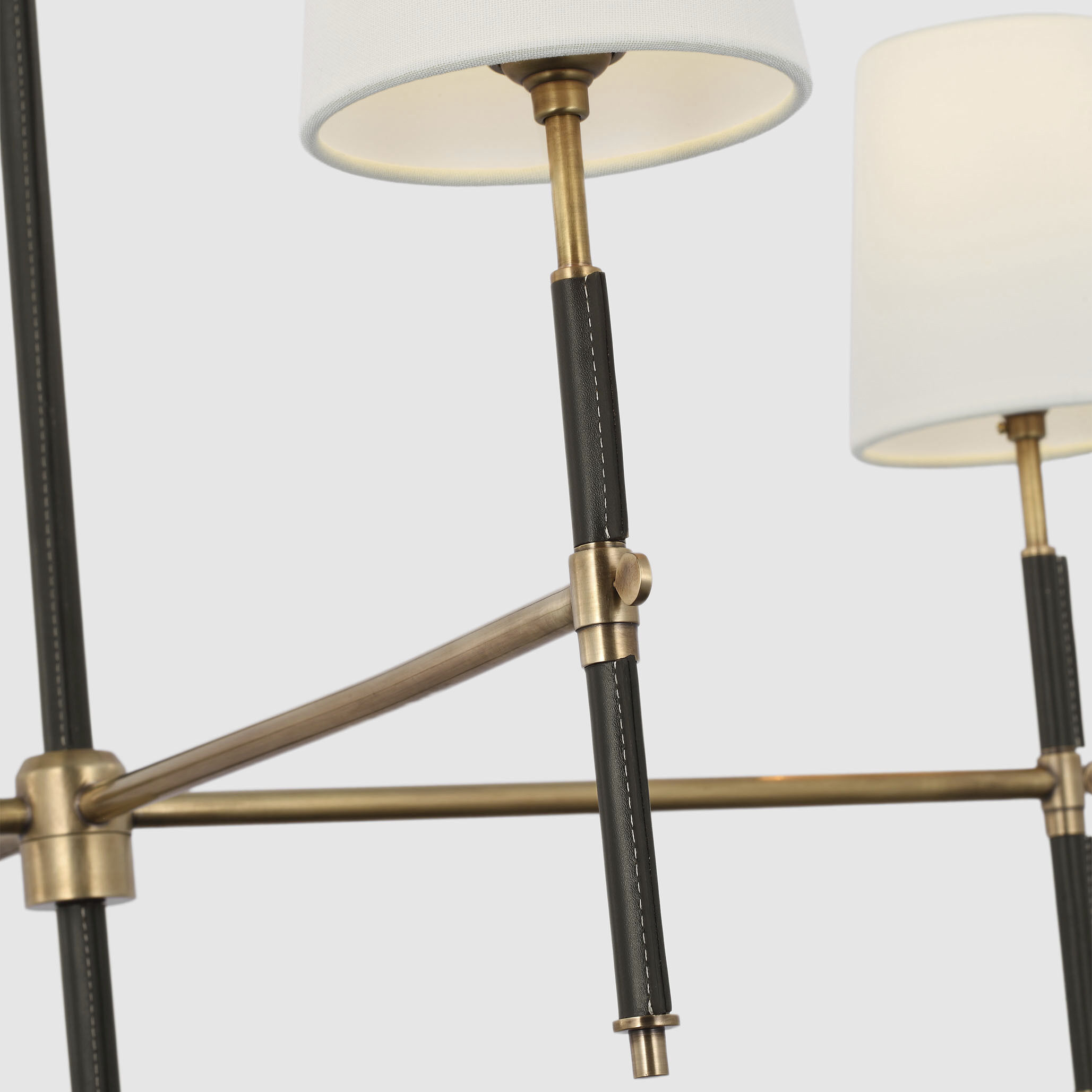 Thomas O'Brien Bryant2 LED 36 inch Hand-Rubbed Antique Brass and Chocolate Leather Wrapped Chandelier Ceiling Light, Large