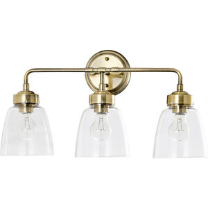Helena 3 Light 22 inch Antique Brass and Clear Bath Vanity Light Wall Light