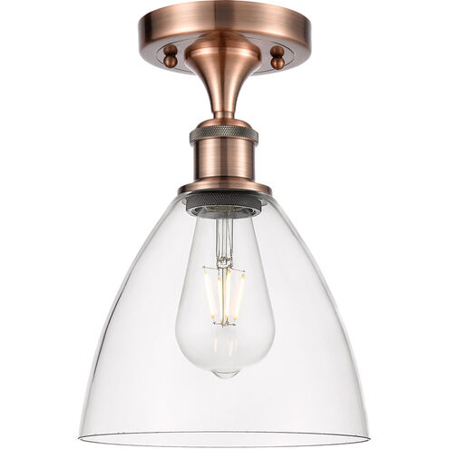 Ballston Dome 1 Light 8 inch Antique Copper Semi-Flush Mount Ceiling Light in Clear Glass