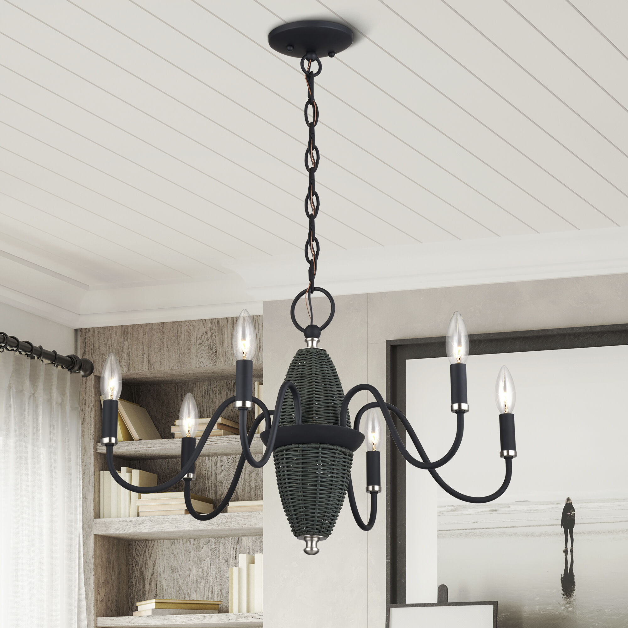 Laurelin 6 Light 24 inch Black with Brushed Nickel Accents Chandelier Ceiling Light