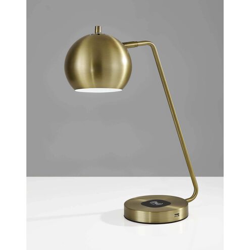 Emerson 18 inch 60.00 watt Antique Brass Desk Lamp Portable Light, with AdessoCharge Wireless Charging Pad and USB Port