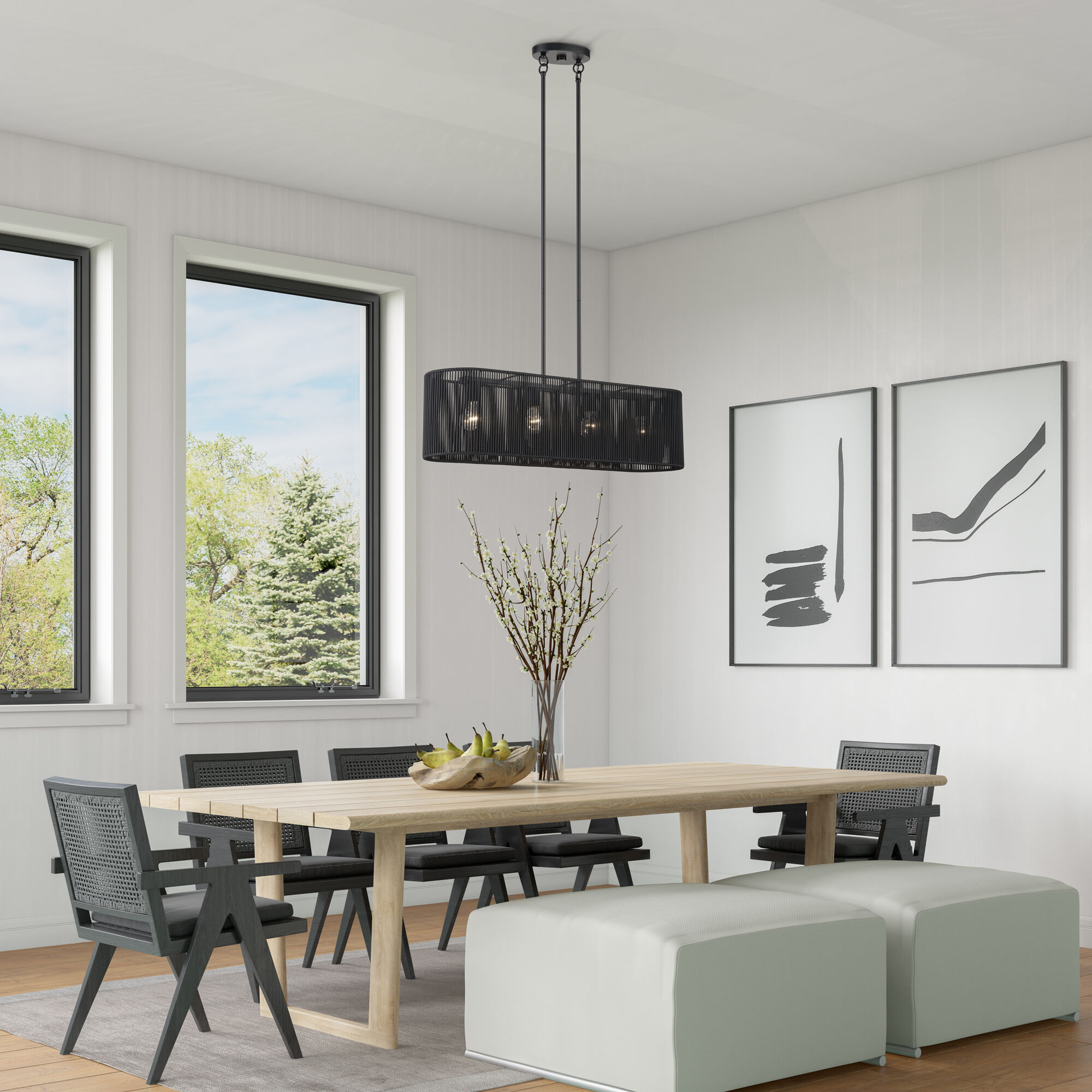 Acordia 4 Light 36 inch Black Linear Chandelier Ceiling Light, Large