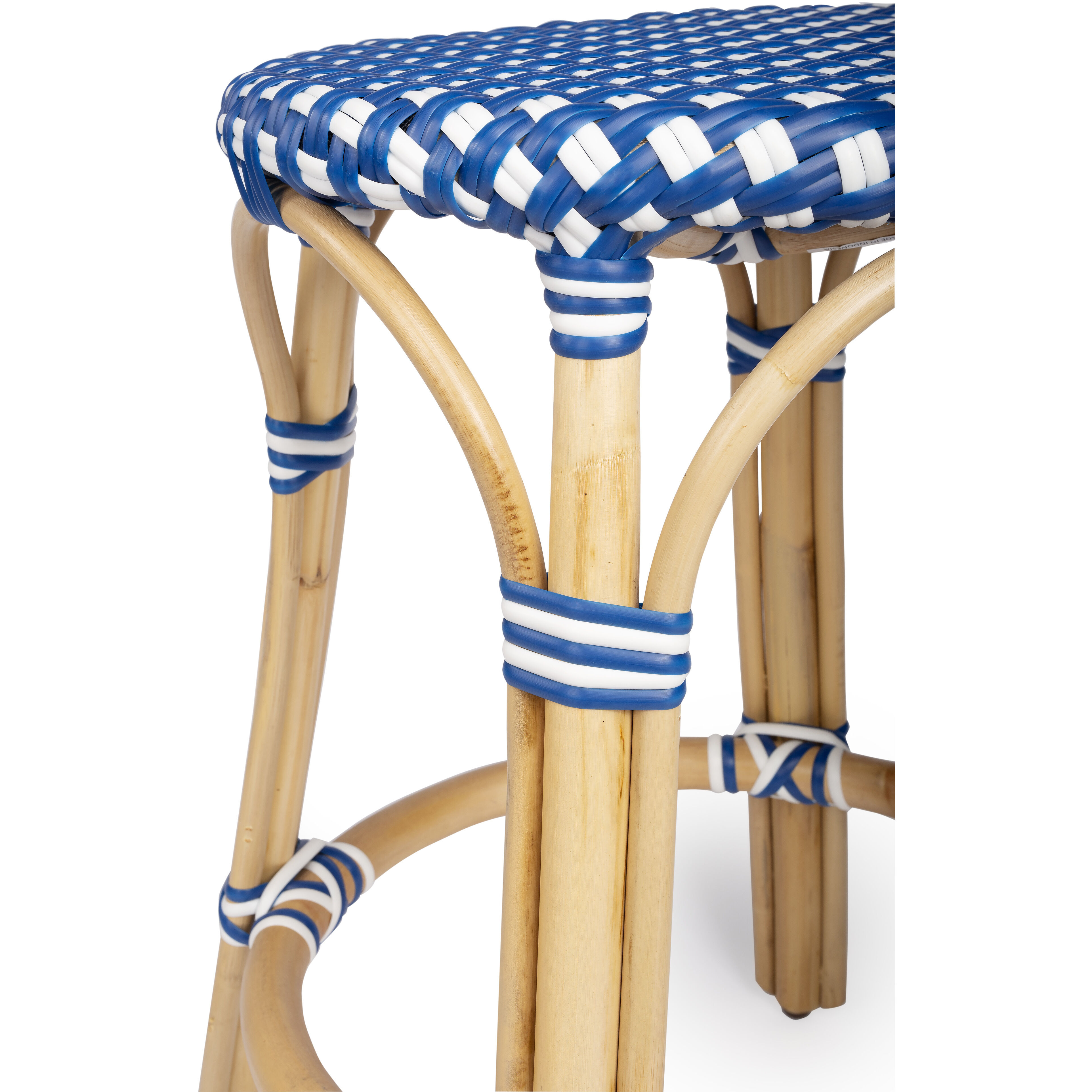 Tobias Blue & White Rattan Bar Stool