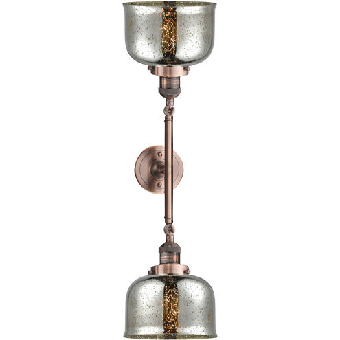 Franklin Restoration Large Bell 2 Light 18 inch Antique Copper Bath Vanity Light Wall Light in Silver Plated Mercury Glass, Franklin Restoration