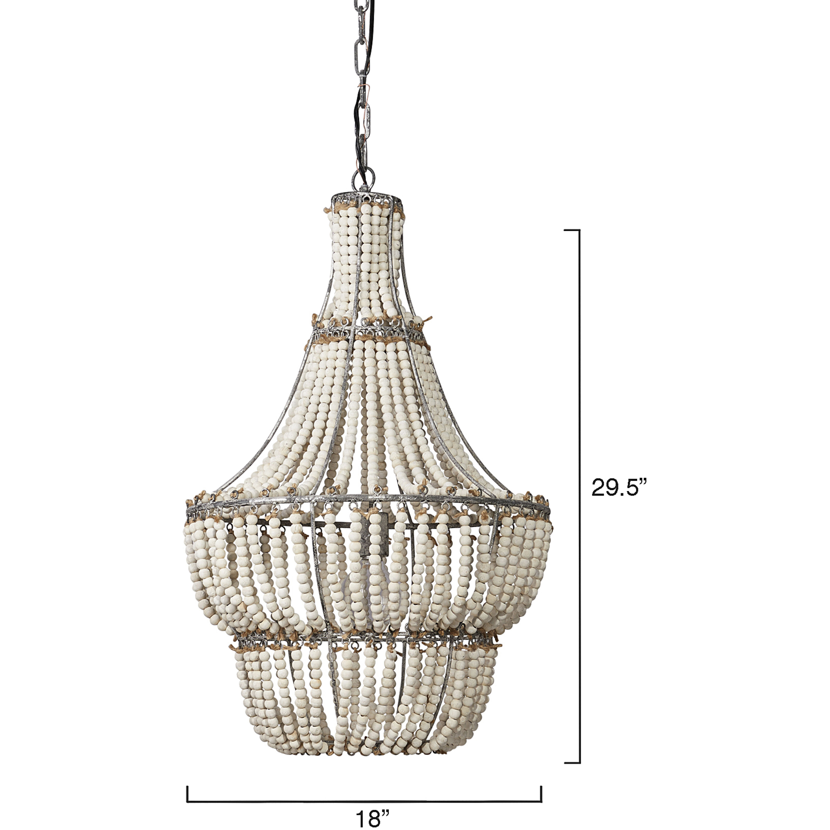 Blanca 1 Light 18 inch White Washed Wood Beads and Antique Grey Chandelier Ceiling Light